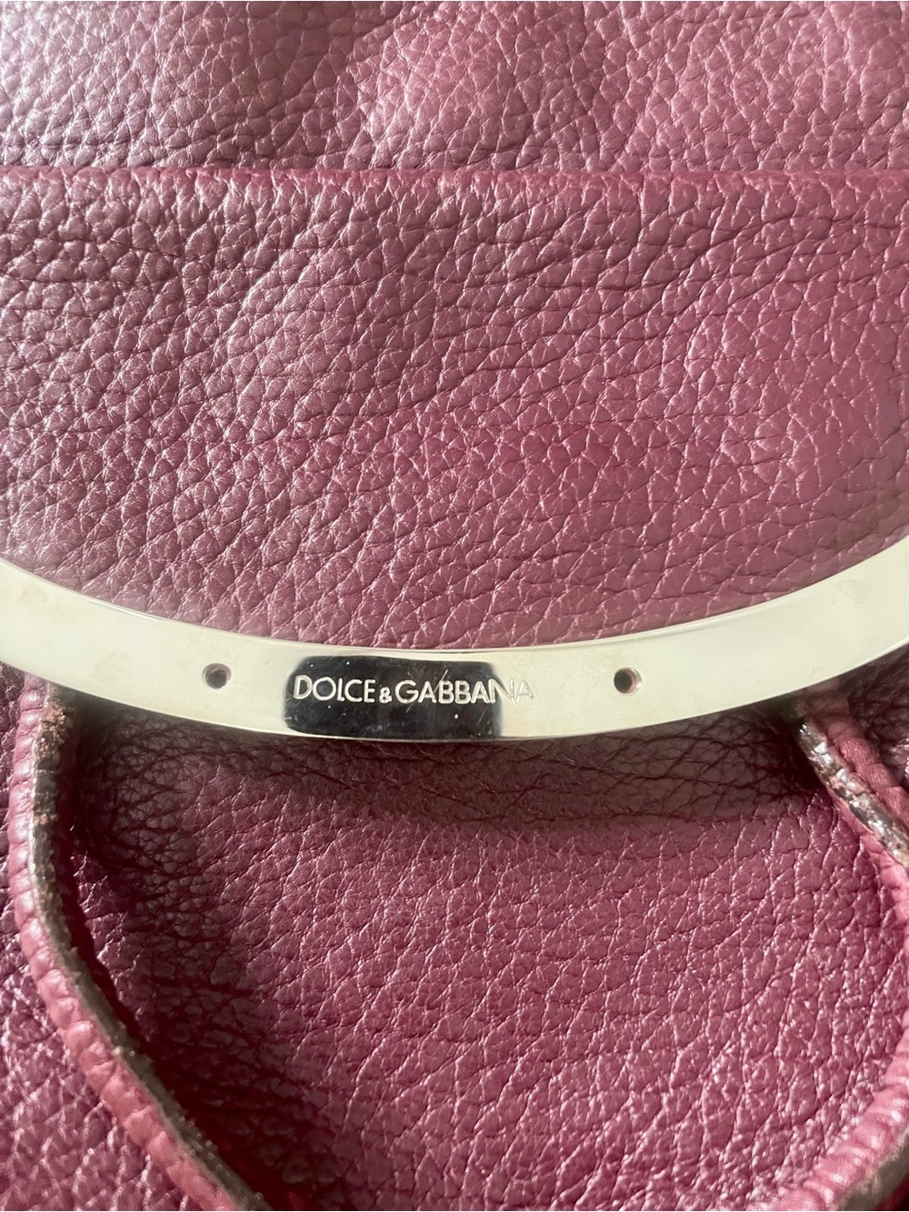 Dolce and Gabbana plum pebbled leather shoulder bag with silver hard ware. - Picture 3 of 14